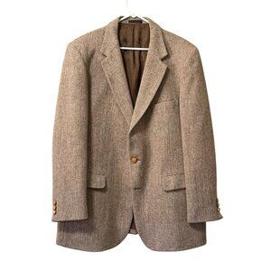 Harris Tweed Scottish Wool Blazer Mens Measured Brown Handwoven USA Made Vintage